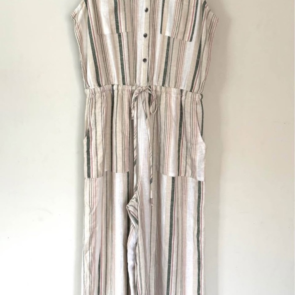 Striped Linen Wide-Leg Jumpsuit – Size Medium